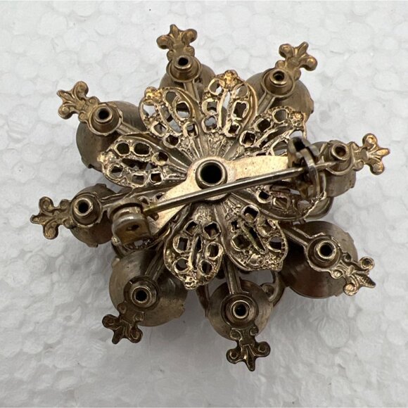 Vintage Purple Lavender Brooch Rhinestone Filigree Fleur-de-Lis Victorian Reviva - Picture 11 of 13